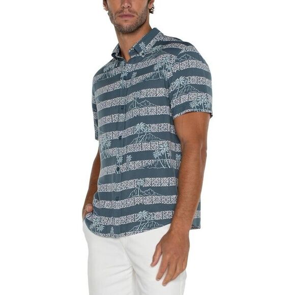 Liverpool Los Angeles Shirt Men's L Green Cotton Short Sleeve Button Down ERK525 - Picture 1 of 12